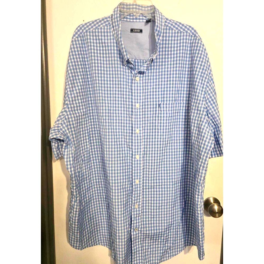 IZOD Men's Shirt Size 4XL Blue Check Short Sleeve Button Down